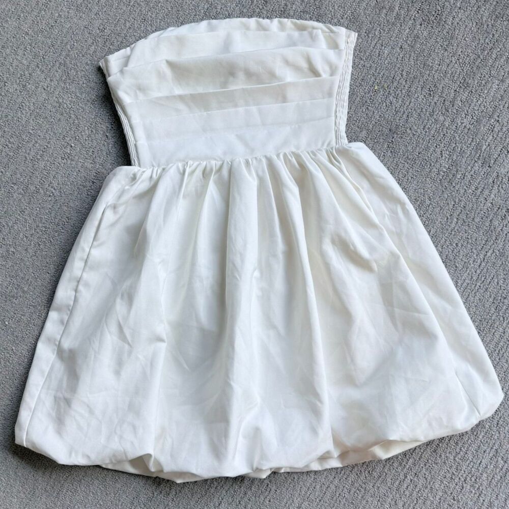 Showpo White Strapless Pleated Bubble Hem Mini Dress Small